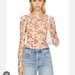 Free People Pink Floral Long Sleeve Mesh Top